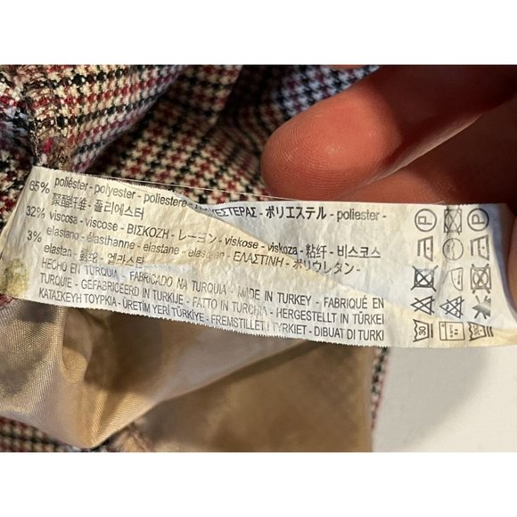 Zara Basic Womens Shift Mini Dress Hounds tooth Ruffle Long Sleeve Red Black XS - Picture 10 of 10